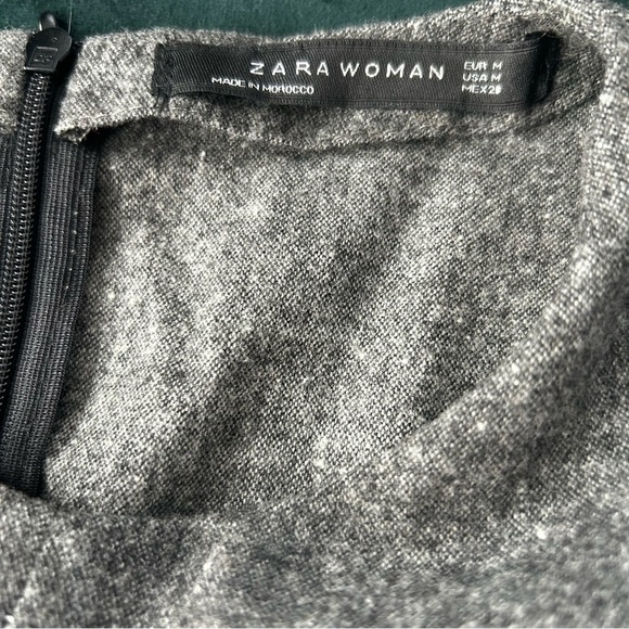 Zara Dark Gray Wool-Blend Short Sleeve Front Knotted Midi Dress - Picture 7 of 8